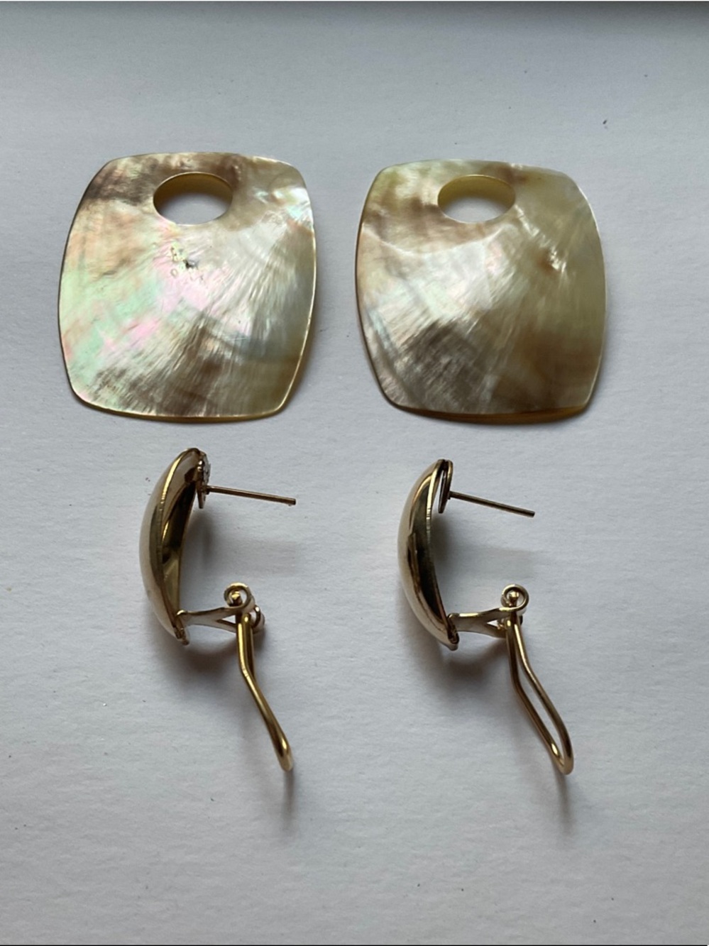 🟦NWT MOP Iridescent Drop Gold Earrings, Rectangular Shape & Handcrafted - Picture 3 of 11